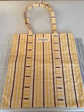 Sézane Et Octobre Yellow & Brown Striped Cloth Tote